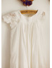 Ivory Cotton Eyelet Lace Knee Length Flower Girl Dress